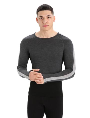 Jet Heather / Black Icebreaker 200 ZoneKnit™ Merino Long Sleeve Crewe Men's Base Layers | AU 1327GSOL